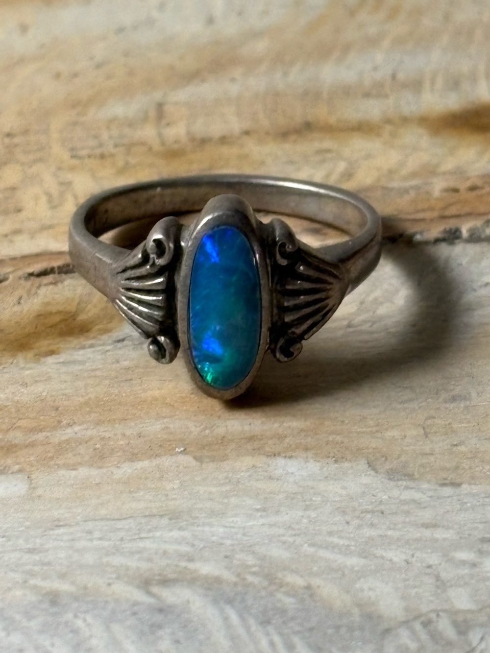 Sterling Silver Blue Opal Oval Ring